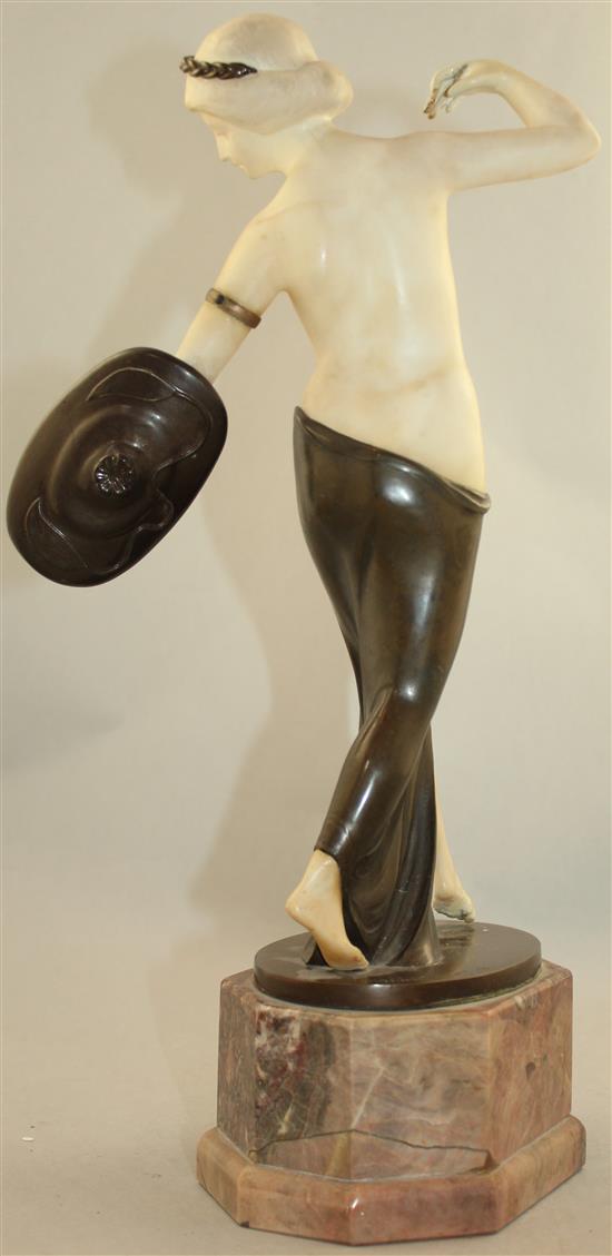 George Schrimpf (German, 1889-1938). An Art Deco alabaster and patinated bronze model of a scantily clad female, 16.75in., restored